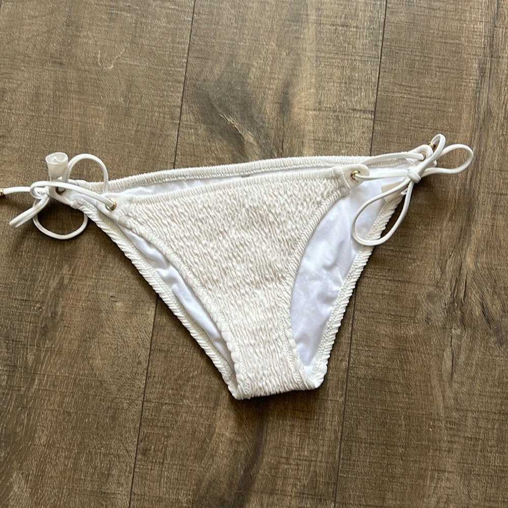 Victoria’s Secret Off-White Smocked Side Tie Low Rise Cheeky Bikini Bottoms
